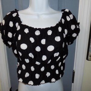 Derek Heart Black/White Polka Dot Crop Top Size M